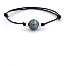 Bracelet en Coton Cir et 1 Perle de Tahiti Cercle C 13 mm