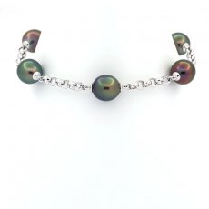 Bracelet en Argent et 5 Perles de Tahiti Semi-Baroques A de 9.7  10 mm