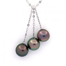 Collier en Argent et 3 Perles de Tahiti Semi-Baroques B de 9.1  9.4 mm