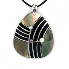 Pendentif en Nacre et 3 keishis de Tahiti
