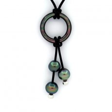 Collier en Cuir et 3 Perles de Tahiti Semi-Baroques C de 9.6  10.3 mm