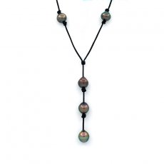 Collier en Cuir et 5 Perles de Tahiti Cercles B/C de 9.4  9.8 mm