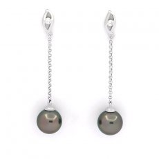 Boucles d'oreilles en Argent et 2 Perles de Tahiti Rondes C 8.3 mm