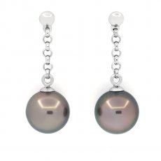Boucles d'oreilles en Argent et 2 Perles de Tahiti Rondes C 8.6 mm