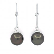 Boucles d'Oreilles en Argent et 2 Perles de Tahiti Rondes C 8.1 mm