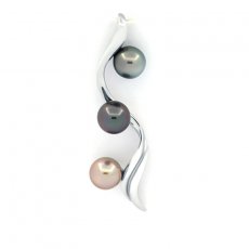 Pendentif en Argent et 3 Perles de Tahiti Rondes C de 8.2  8.4 mm
