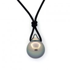 Collier en Cuir et 1 Perle de Tahiti Semi-Baroque A 11 mm