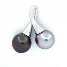 Pendentif en Argent et 2 Perles de Tahiti Semi-Baroques B 10.9 mm