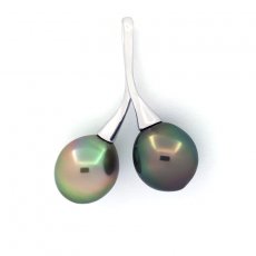 Pendentif en Argent et 2 Perles de Tahiti Semi-Baroques B 9.3 et 9.5 mm