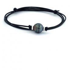 Collier en Cuir et 1 Perle de Tahiti Cercle C 12.4 mm