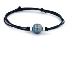 Collier en Cuir et 1 Perle de Tahiti Cercle C/D 12.9 mm