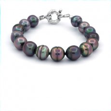 Bracelet de 15 Perles de Tahiti Cercles B 9.5  10.4 mm et Argent .925