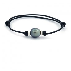 Bracelet en Cuir et 1 Perle de Tahiti Cercle C/D 11.2 mm