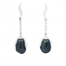 Boucles d'Oreilles en Argent et 2 Keishis de Tahiti