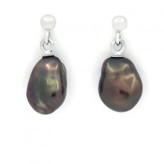Boucles d'Oreilles en Argent et 2 Keishis de Tahiti