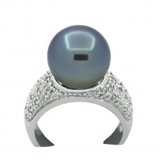 Bague en Argent et 1 Perle de Tahiti Ronde B/C 12.2 mm