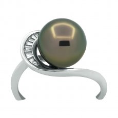 Bague en Argent et 1 Perle de Tahiti Ronde B/C 9.6 mm