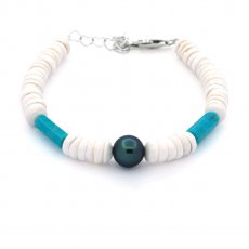 Bracelet en Coquillage, Turquoise et 1 Perle de Tahiti Ronde C 8.7 mm