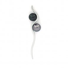 Pendentif en Argent et 2 Perles de Tahiti Rondes C 7.6 et 8 mm