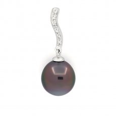 Pendentif en Argent et 1 Perle de Tahiti Semi-Baroque C 10 mm