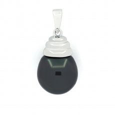 Rhodiated Sterling Silver Pendant and 1 Tahitian Pearl Semi-Baroque B 12.1 mm