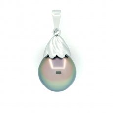 Rhodiated Sterling Silver Pendant and 1 Tahitian Pearl Semi-Baroque B 11.9 mm