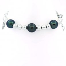 Pulsera de Plata y 3 Perlas de Tahit Redondas C/D 8.7 mm