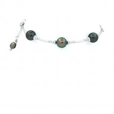Pulsera de Plata y 3 Perlas de Tahit Redondas C/D de 7.6 a 7.8 mm