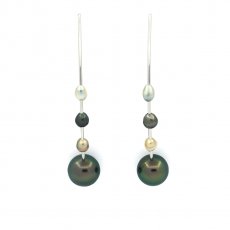 Orecchini in Argento, 2 Perle di Tahiti Rotonde C/D 8.5 mm e 6 Keishi