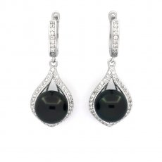 Boucles d'oreilles en Argent et 2 Perles de Tahiti Rondes C 8.7 mm