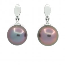 Boucles d'oreilles en Or blanc 18K et 2 Perles de Tahiti Rondes A 8.5 mm