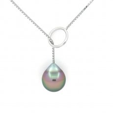 Collana in Argento e 1 Perla di Tahiti Semi-Baroccha A/B 9.5 mm