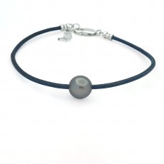 Bracelet en Cuir et 1 Perle de Tahiti Semi-Ronde C 11.5 mm
