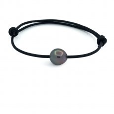 Bracelet en Cuir et 1 Perle de Tahiti Semi-Baroque B 9.9 mm
