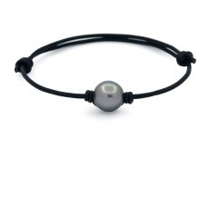 Bracelet en Cuir et 1 Perle de Tahiti Ronde C 10.8 mm