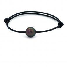 Bracelet en Cuir et 1 Perle de Tahiti Semi-Ronde C 10.9 mm