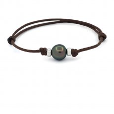 Bracelet en Cuir et 1 Perle de Tahiti Semi-Baroque B 9.7 mm