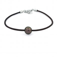 Bracelet en Cuir et 1 Perle de Tahiti Semi-Ronde C 11 mm