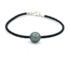 Bracelet en Cuir et 1 Perle de Tahiti Semi-Baroque C 12.5 mm