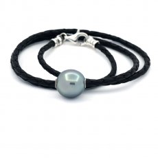 Collier en Cuir et 1 Perle de Tahiti Semi-Baroque C 13.2 mm