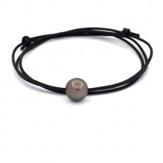 Collier en Cuir et 1 Perle de Tahiti Ronde C 11.4 mm