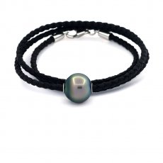 Collier en Coton et 1 Perle de Tahiti Semi-Baroque B/C 12.9 mm