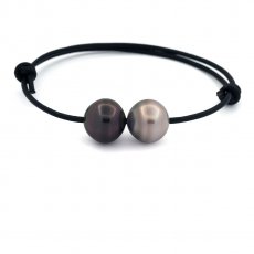 Bracelet en Cuir et 2 Perles de Tahiti Semi-Baroque + Cercle C 12.2 mm