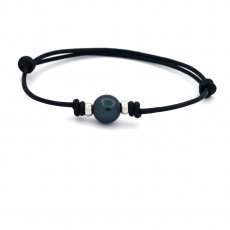 Bracelet en Cuir et 1 Perle de Tahiti Ronde C 9.6 mm
