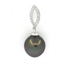 Pendentif en Argent et 1 Perle de Tahiti Semi-Baroque C 11.2 mm