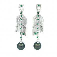 Boucles d'oreilles en Argent et 2 Perles de Tahiti Rondes C 8.3 mm