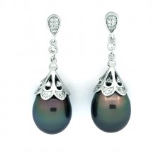 Boucles d'Oreilles en Argent et 2 Perles de Tahiti Semi-Baroques B/C 11.7 mm