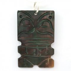 Pendentif Tiki en nacre de Tahiti et Argent .925 Rhodi