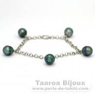 Bracelet en Argent et 5 Perles de Tahiti Cercles B+ de 9  9.2 mm