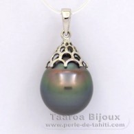 Pendentif en Argent et 1 Perle de Tahiti Semi-Baroque C 13.5 mm